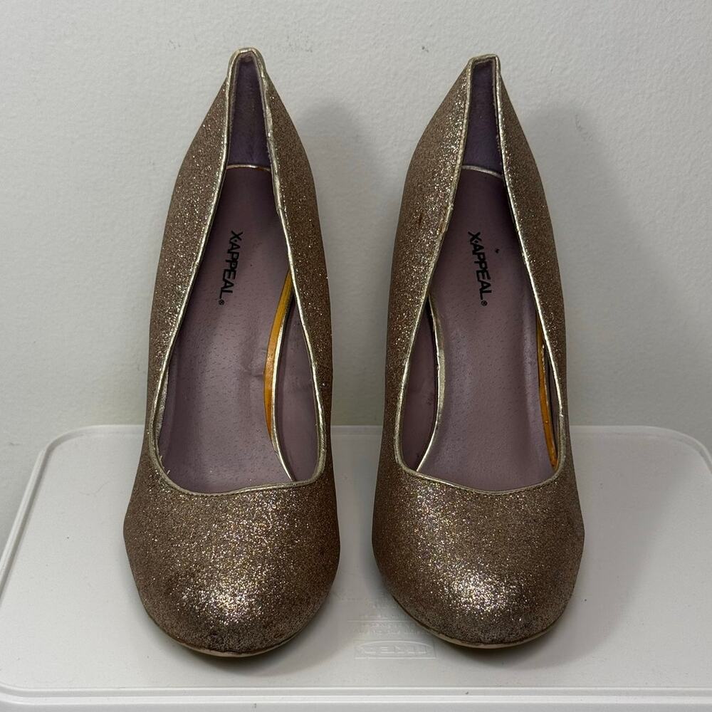 XAppeal Gold Glitter High Heel Pumps, Size 8